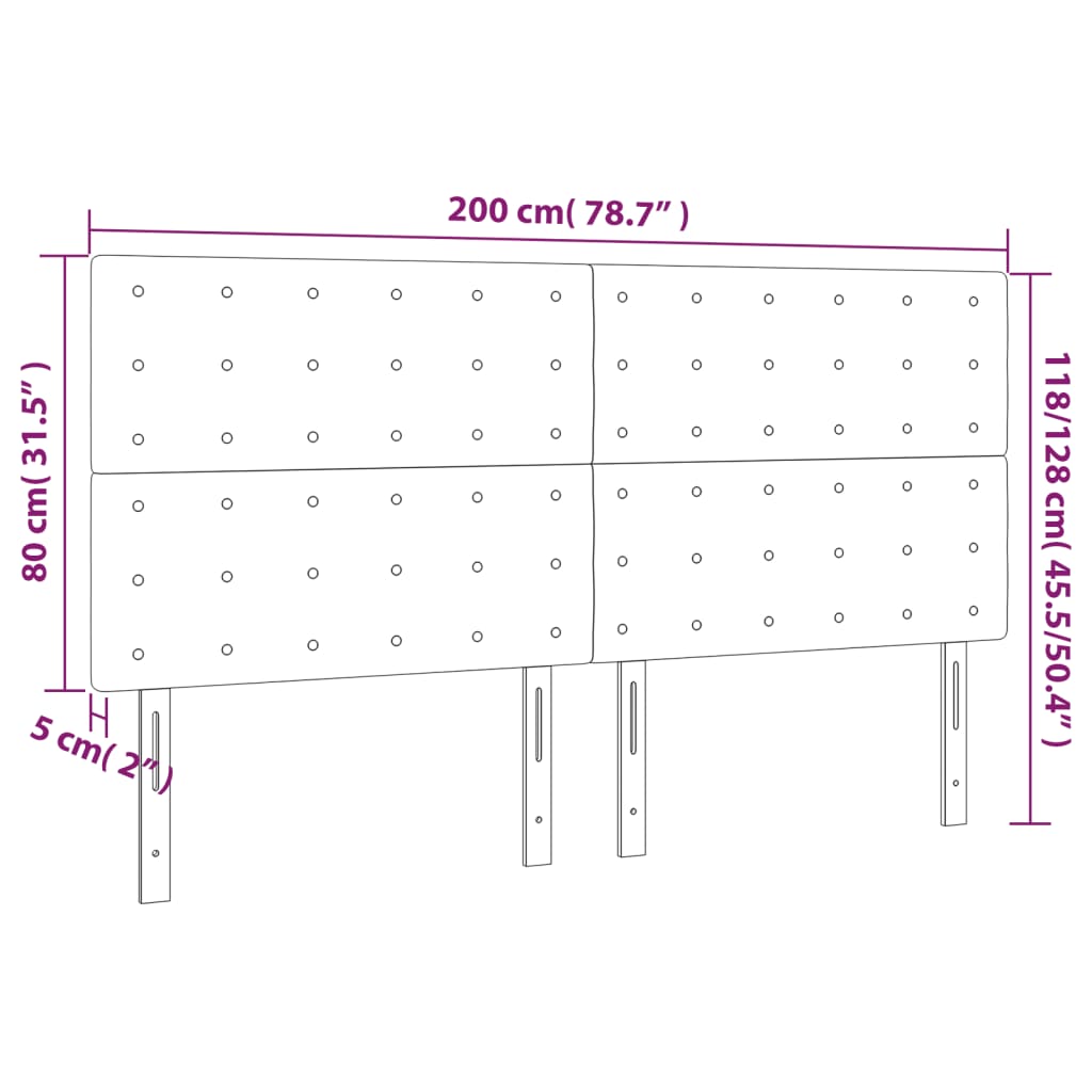 vidaXL Cabeceira de cama 4 pcs veludo 100x5x78/88 cm cinzento-escuro