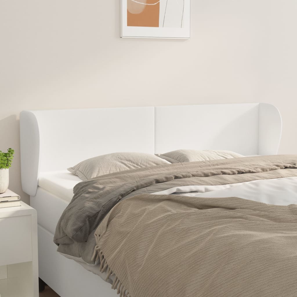 vidaXL Cabeceira cama c/ abas couro artificial 147x23x78/88 cm branco