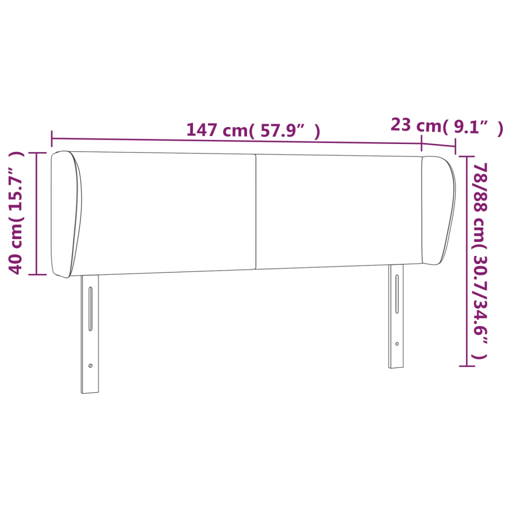 vidaXL Cabeceira cama c/ abas couro artificial 147x23x78/88 cm branco