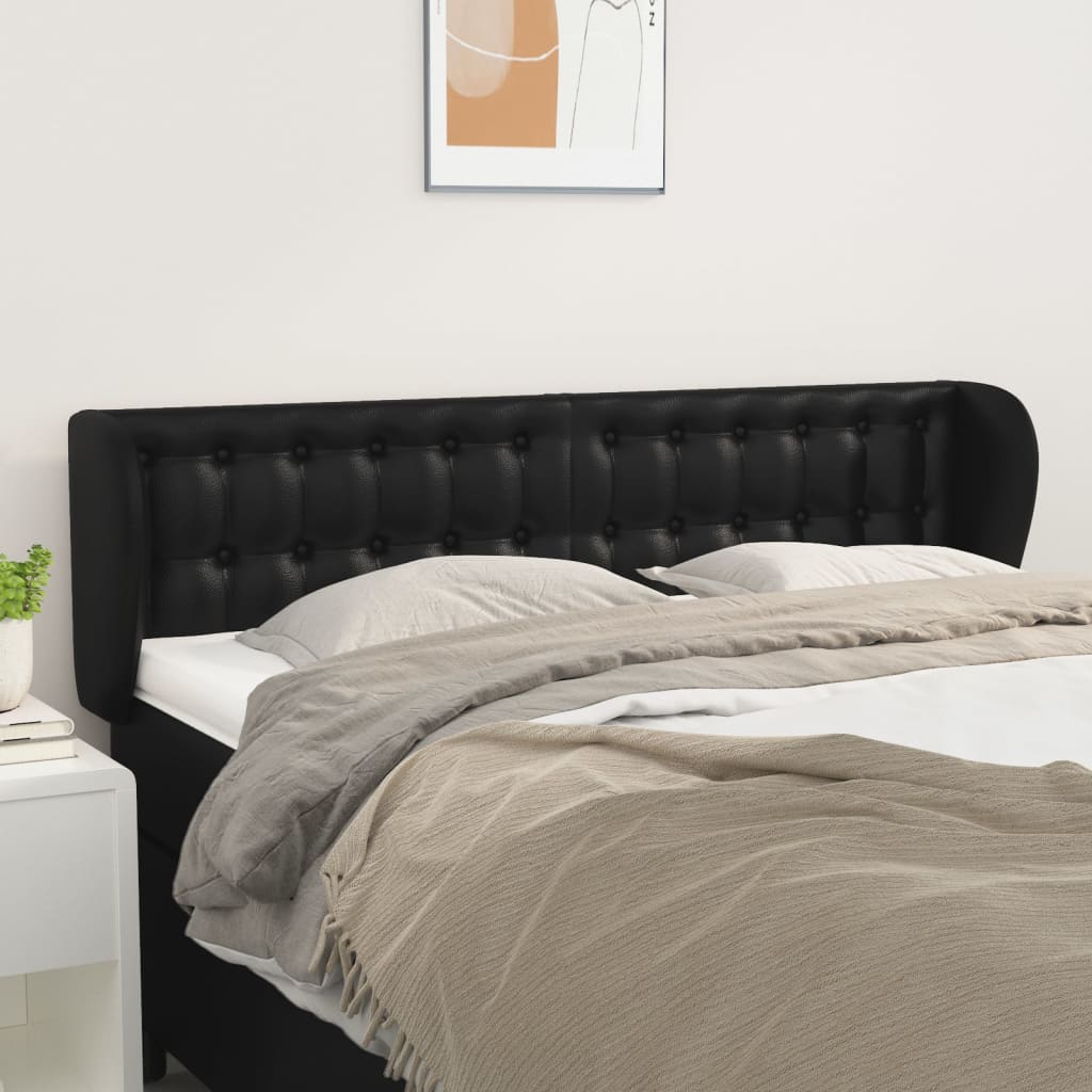 vidaXL Cabeceira cama abas couro artificial 147x23x78/88 cm preto