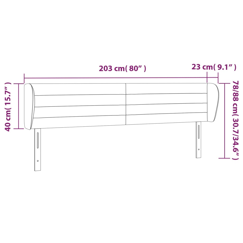 vidaXL Cabeceira de cama c/ abas tecido 203x23x78/88 cm cinzento-claro