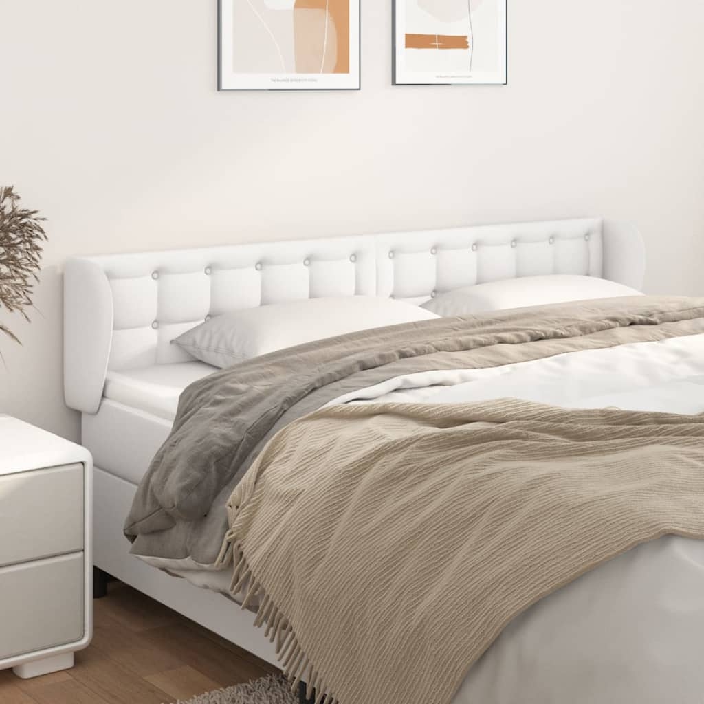 vidaXL Cabeceira de cama c/ abas couro artificial163x23x78/88cm branco