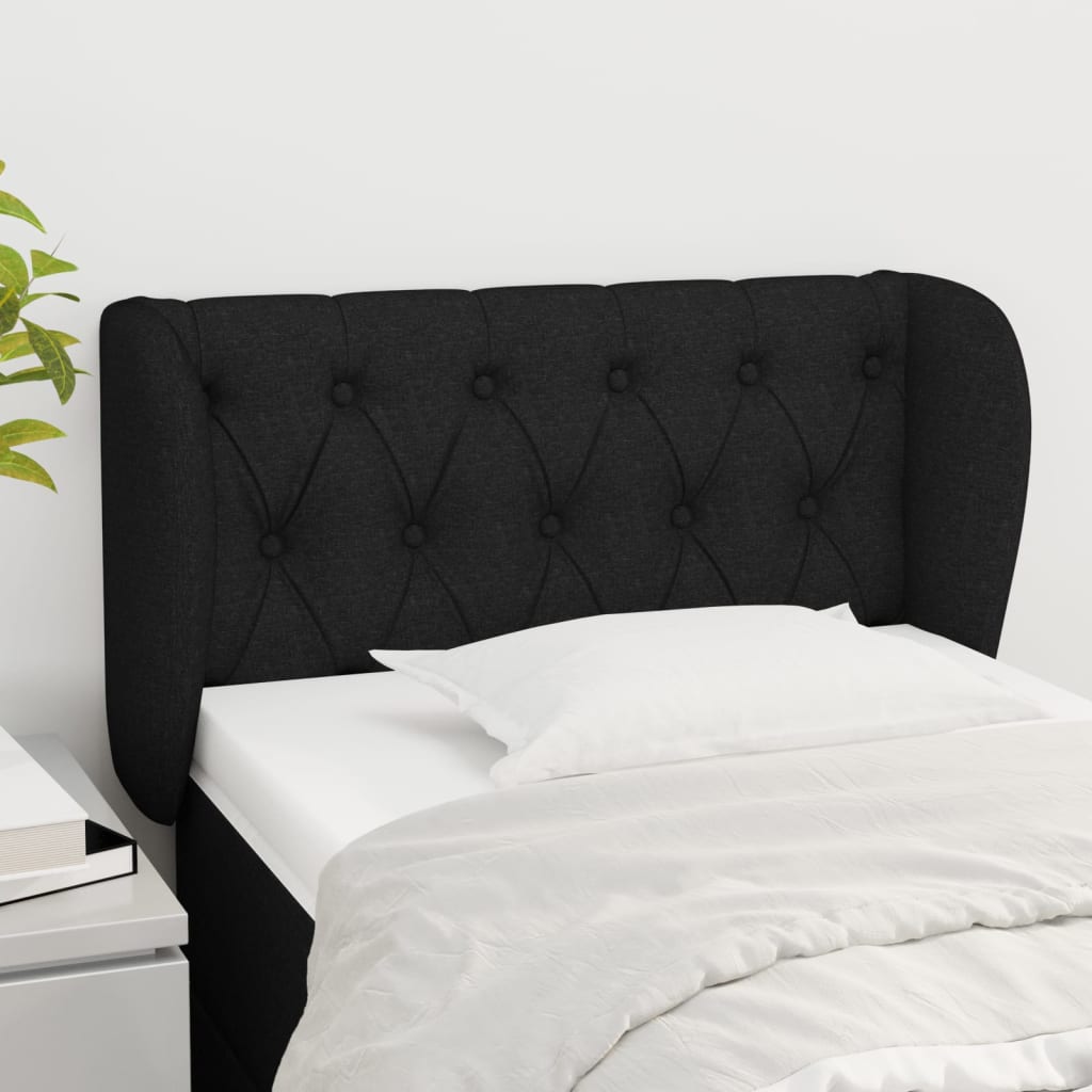 vidaXL Cabeceira de cama c/ abas tecido 83x23x78/88 cm preto