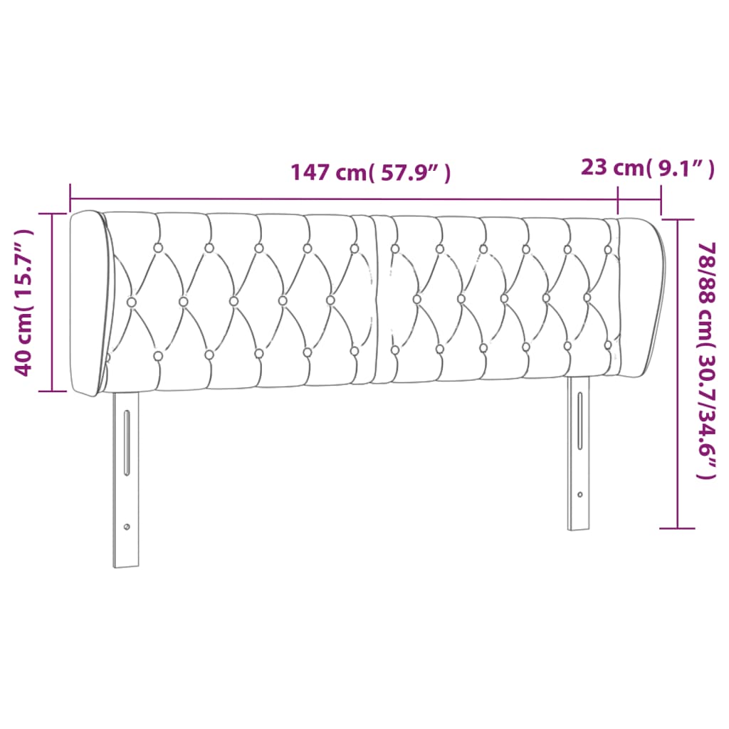 vidaXL Cabeceira de cama c/ abas tecido 147x23x78/88 cm preto