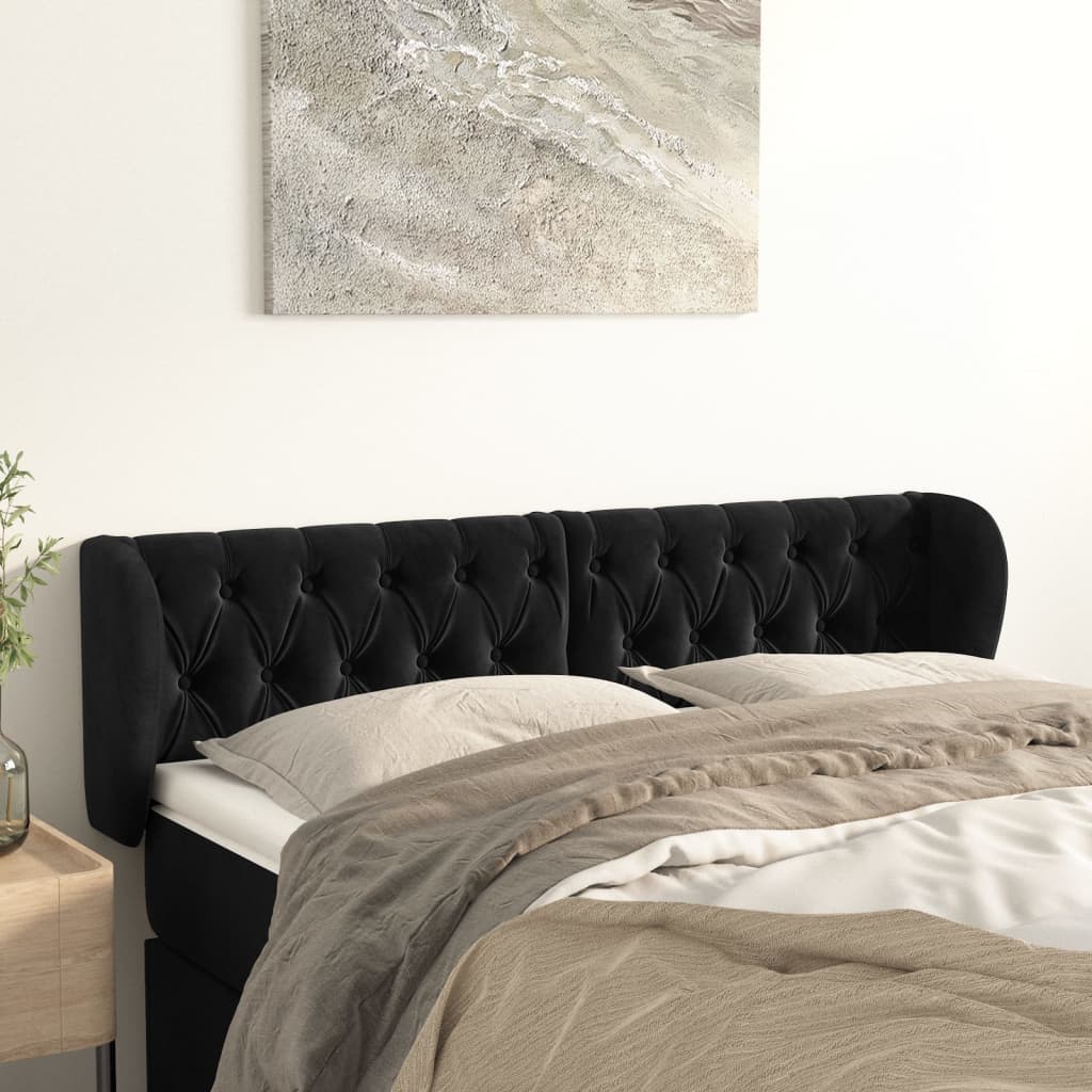 vidaXL Cabeceira de cama c/ abas veludo 147x23x78/88 cm preto