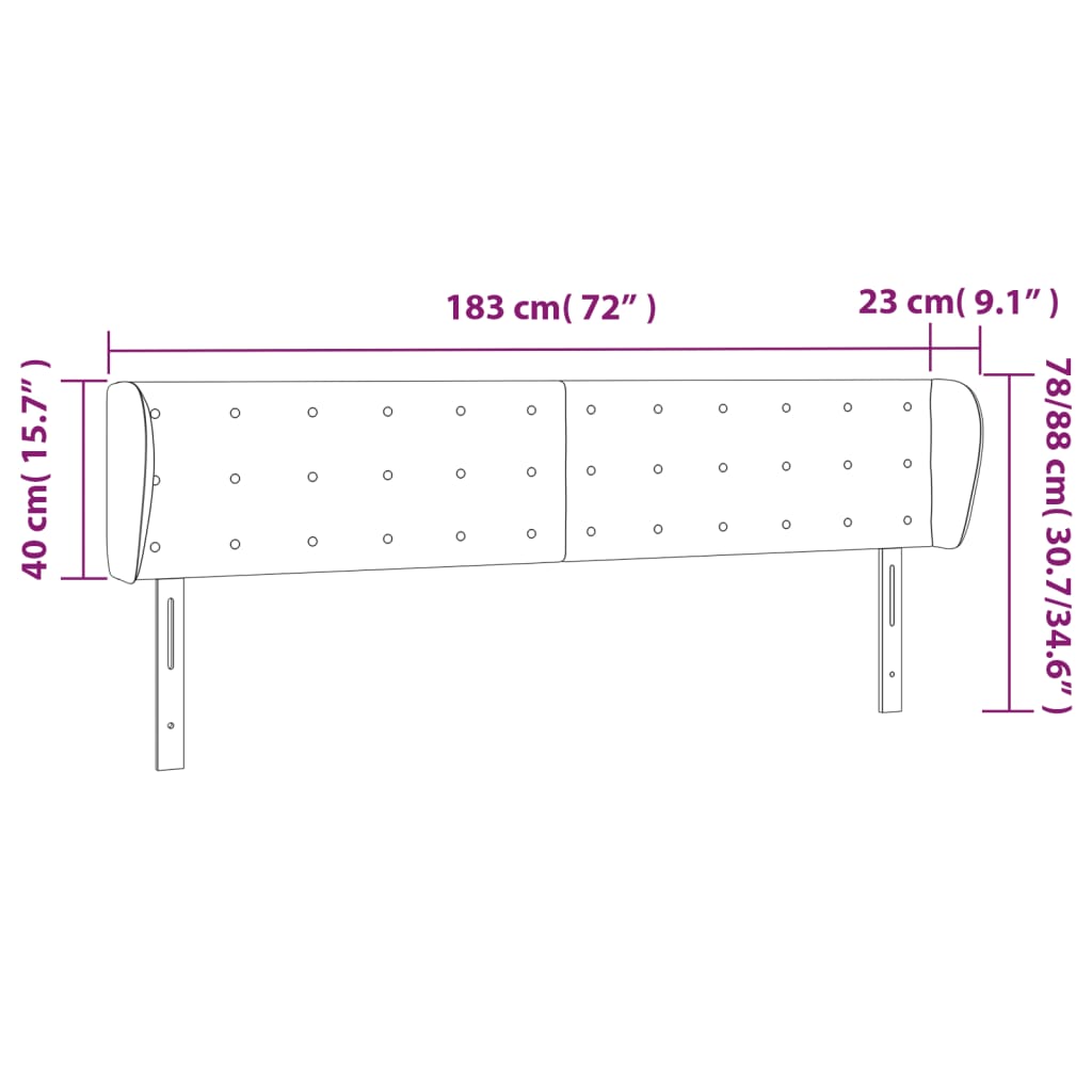 vidaXL Cabeceira de cama c/ abas tecido 183x23x78/88 cm azul