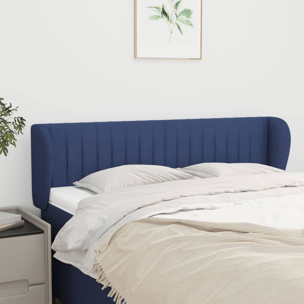 vidaXL Cabeceira de cama c/ abas tecido 147x23x78/88 cm azul