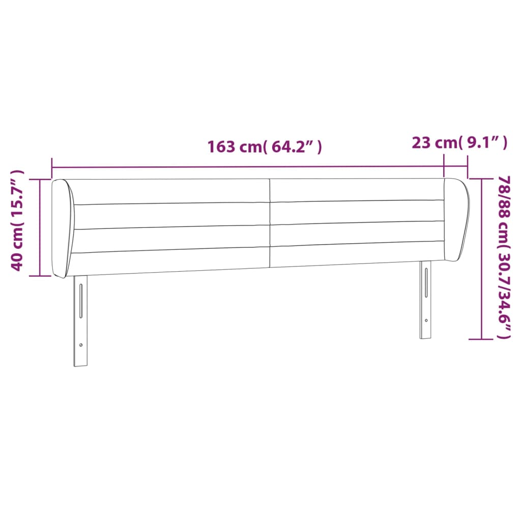 vidaXL Cabeceira de cama c/ abas veludo 163x23x78/88 cm cinzento-claro