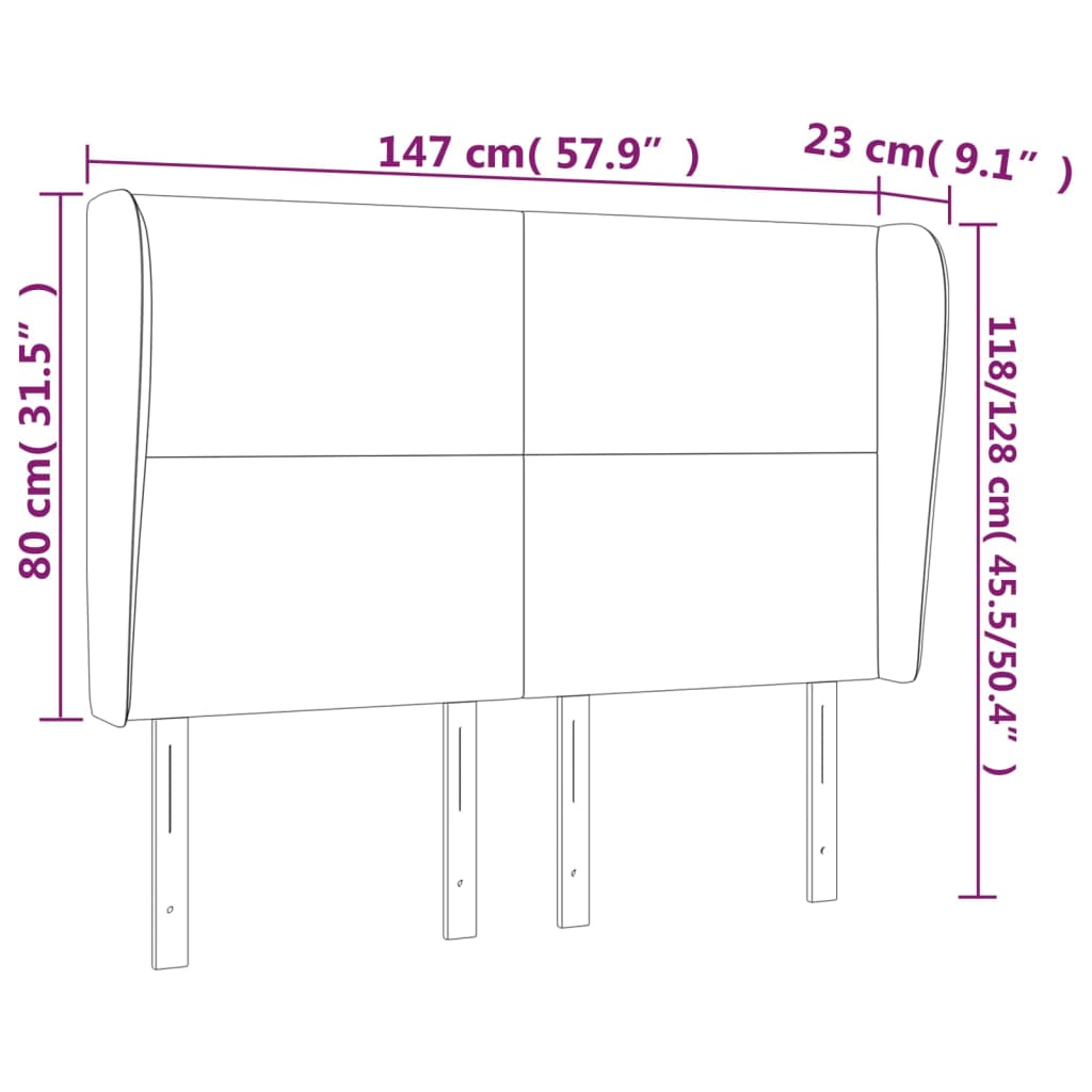 vidaXL Cabeceira cama c/ abas couro artificial 147x23x118/128cm branco