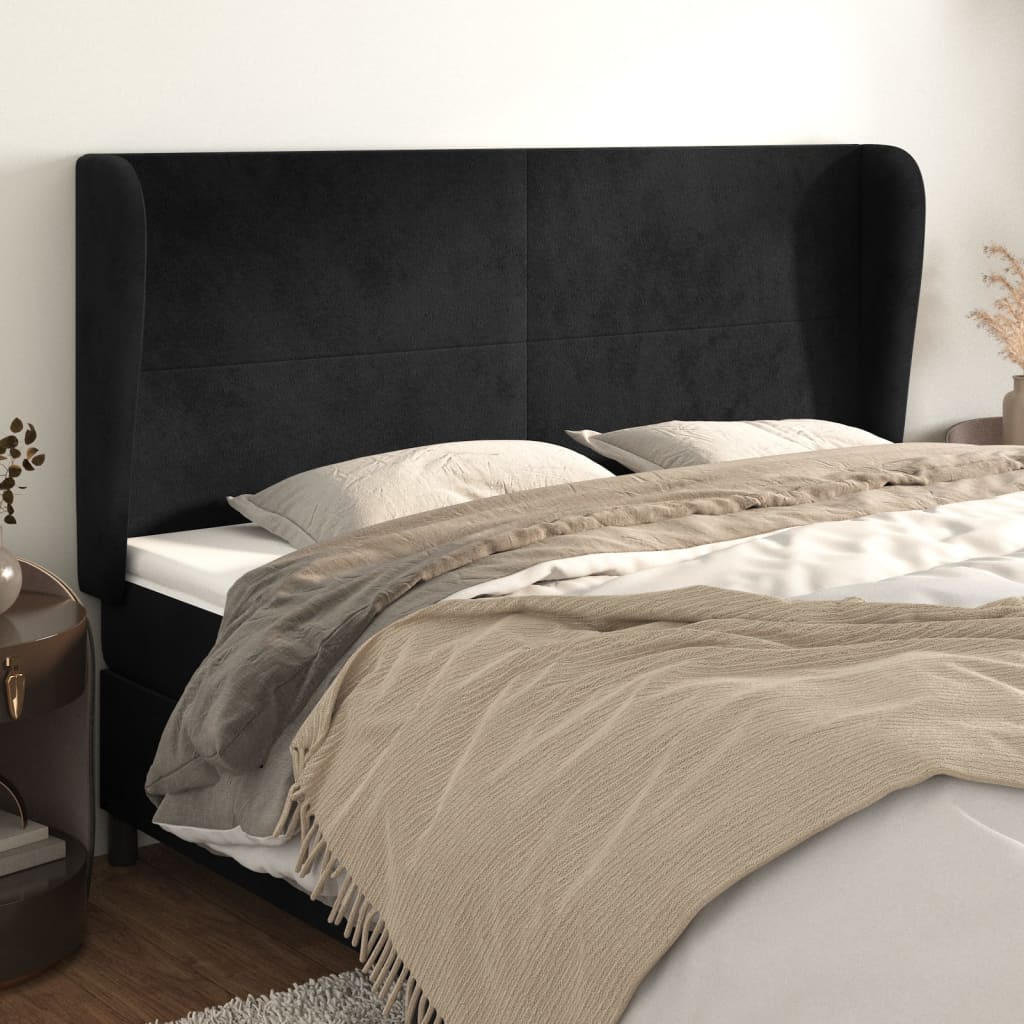 vidaXL Cabeceira de cama c/ abas veludo 203x23x118/128 cm preto