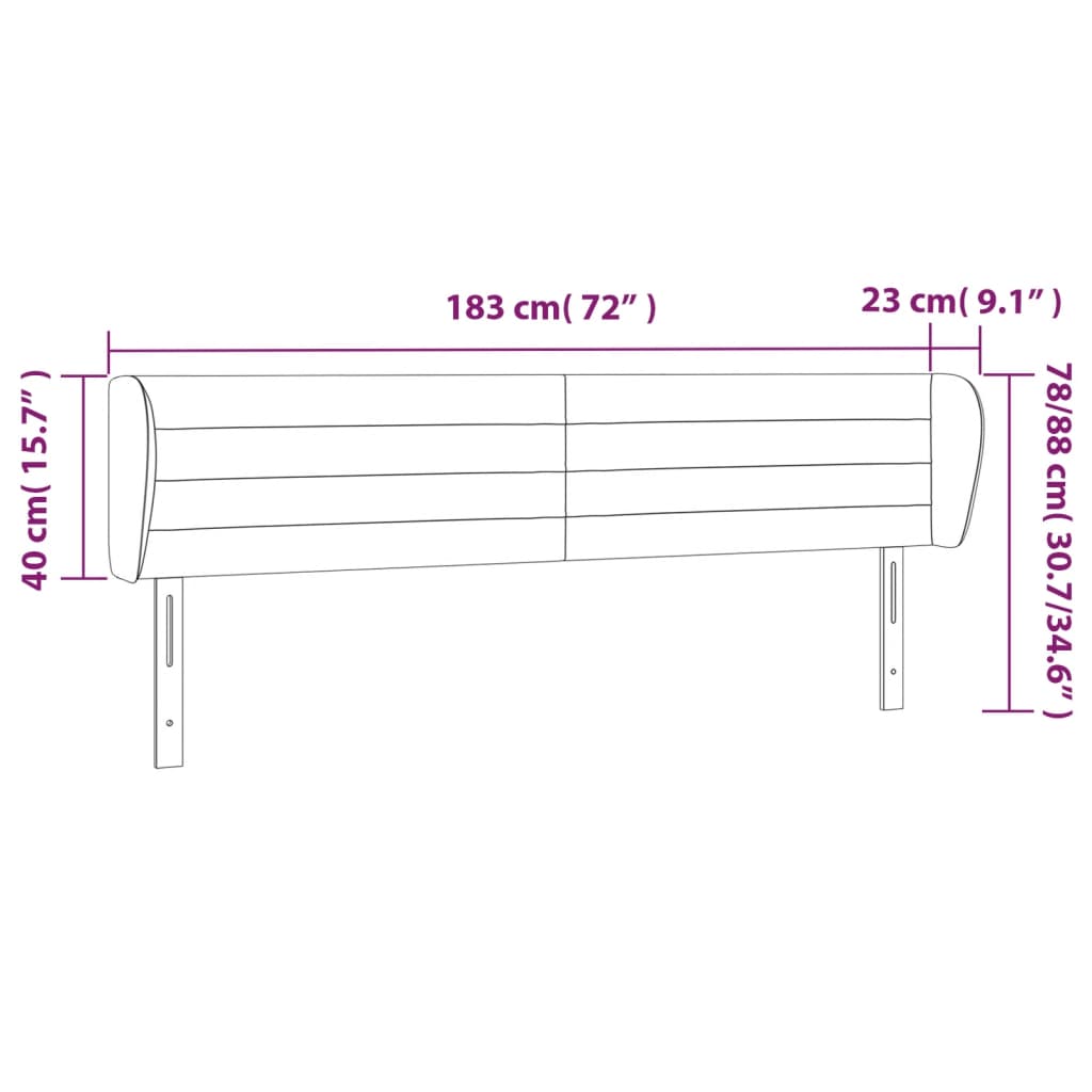 vidaXL Cabeceira de cama c/ abas veludo 183x23x78/88 cm cinzento-claro