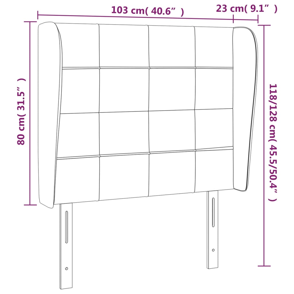 vidaXL Cabeceira cama c/ abas veludo 103x23x118/128 cm cinzento-claro