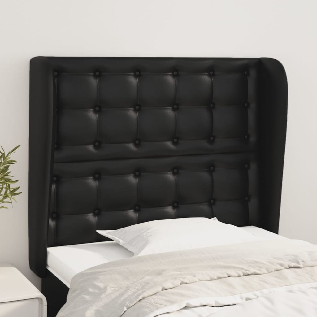 vidaXL Cabeceira de cama c/ abas couro artif. 93x23x118/128 cm preto