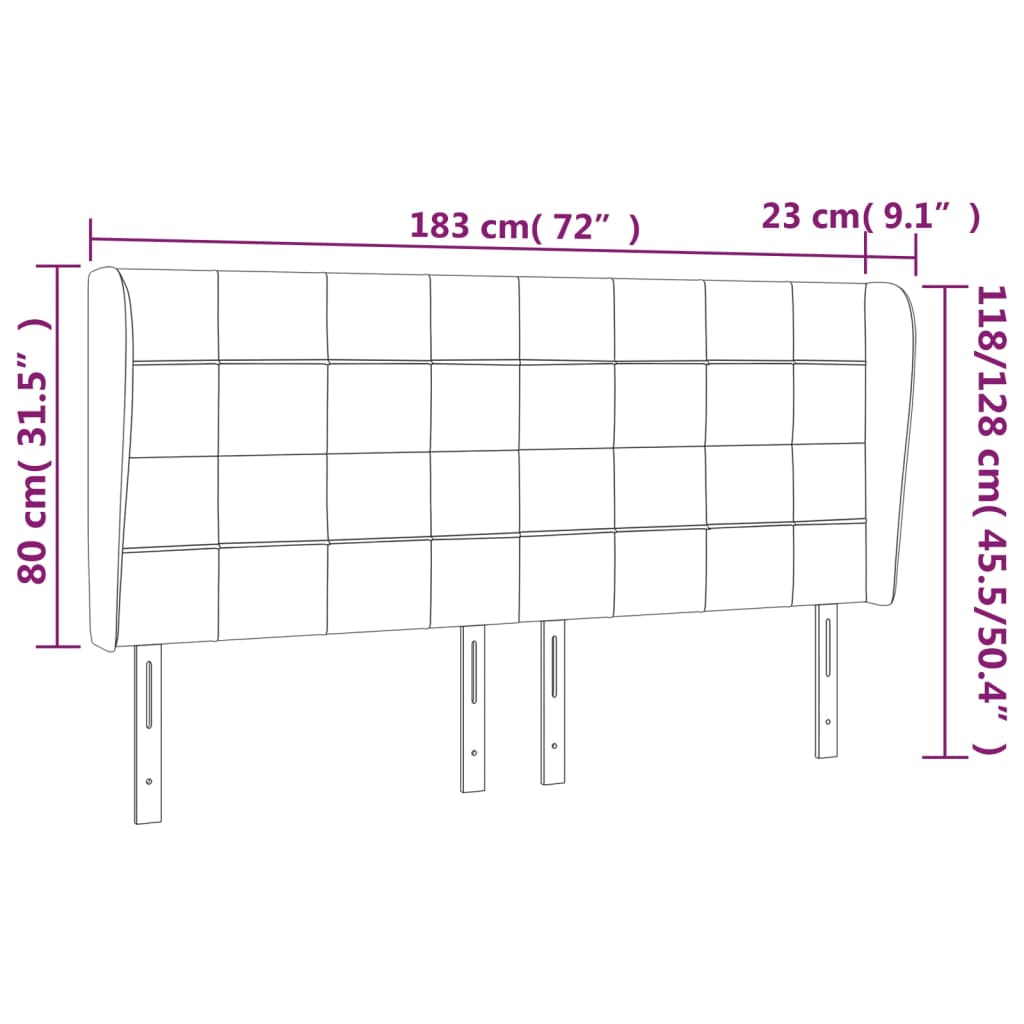 vidaXL Cabeceira cama c/ abas tecido 183x23x118/128 cm cinzento-claro