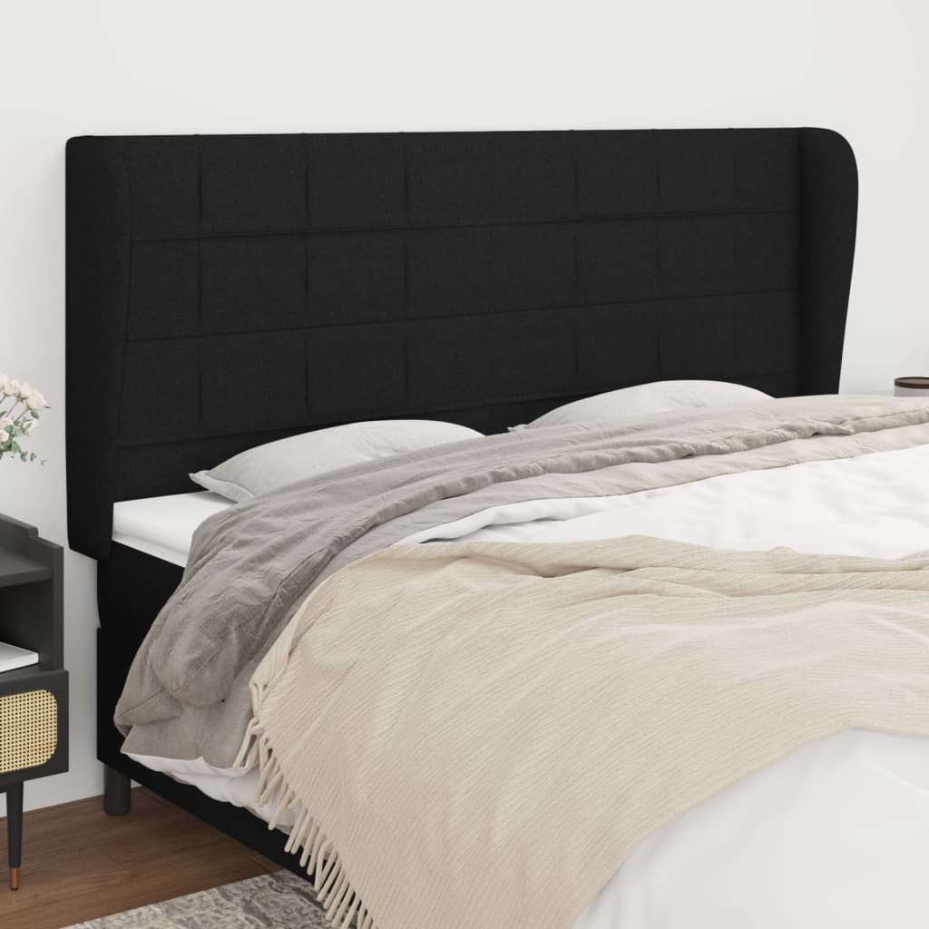 vidaXL Cabeceira de cama c/ abas tecido 183x23x118/128 cm preto