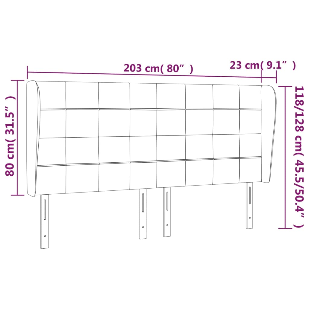 vidaXL Cabeceira cama c/ abas veludo 203x23x118/128 cm cinzento-claro