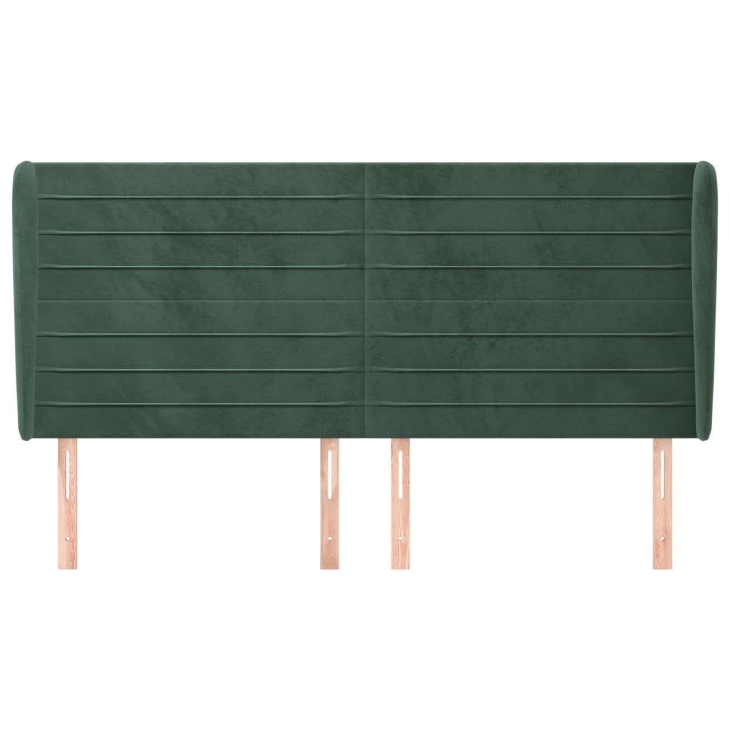 vidaXL Cabeceira cama c/ abas veludo 203x23x118/128 cm verde-escuro