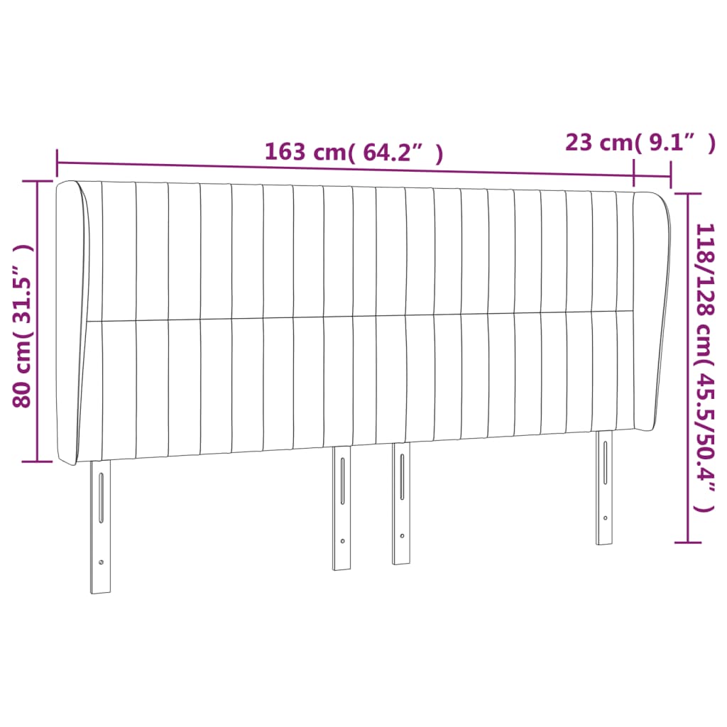 vidaXL Cabeceira cama c/ abas tecido 163x23x118/128 cm cinzento-claro