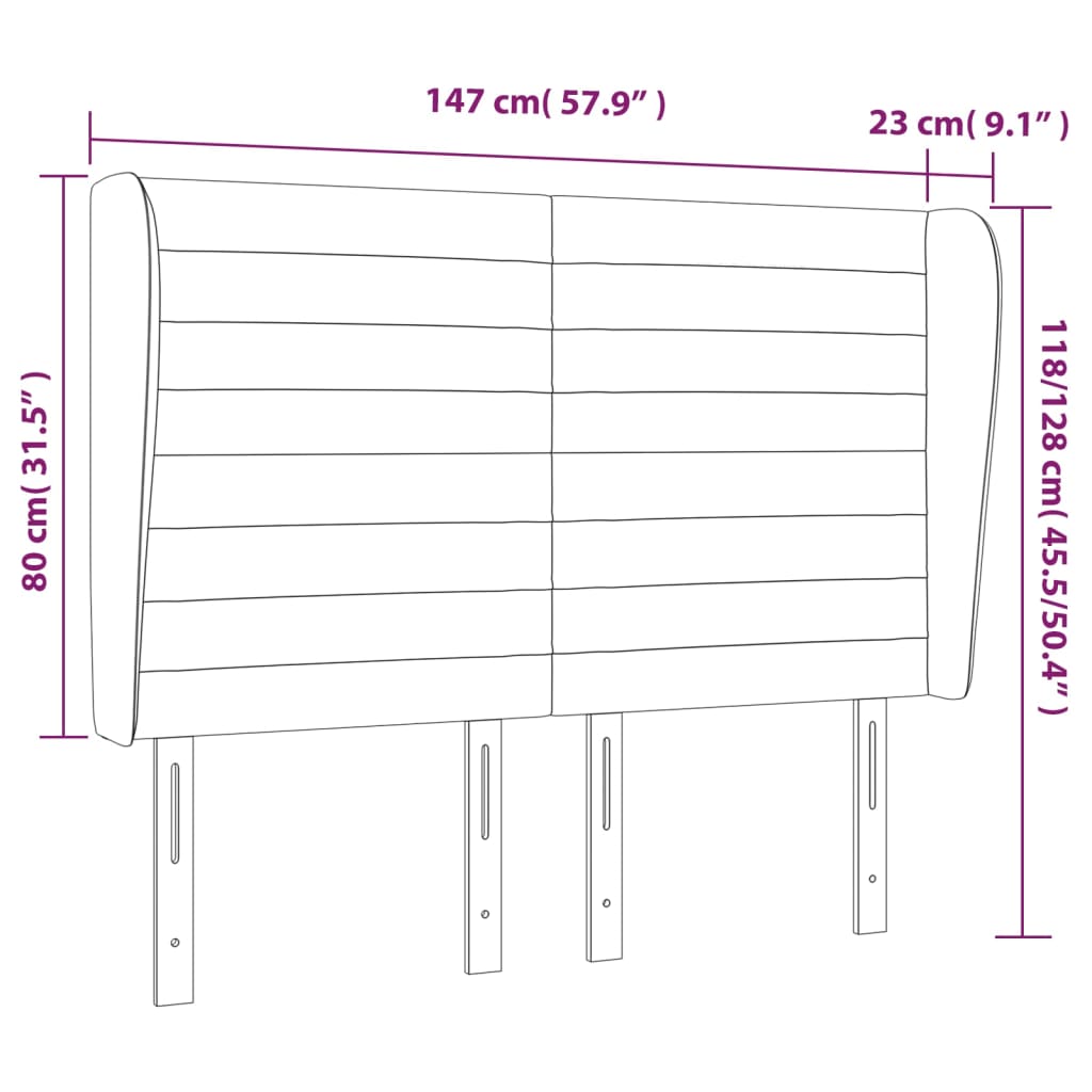 vidaXL Cabeceira cama c/ abas tecido 147x23x118/128 cm cinzento-escuro