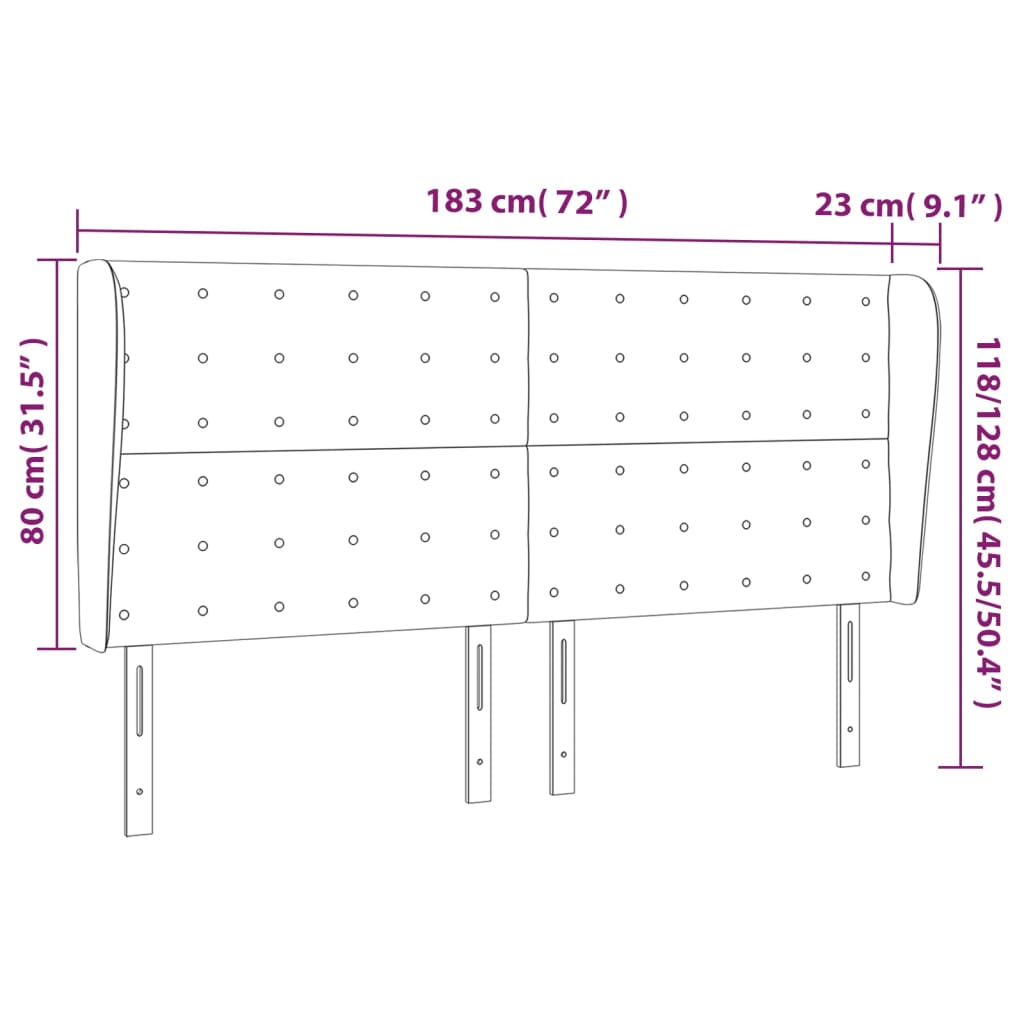 vidaXL Cabeceira cama c/ abas couro artif. 183x23x118/128 cm cinzento