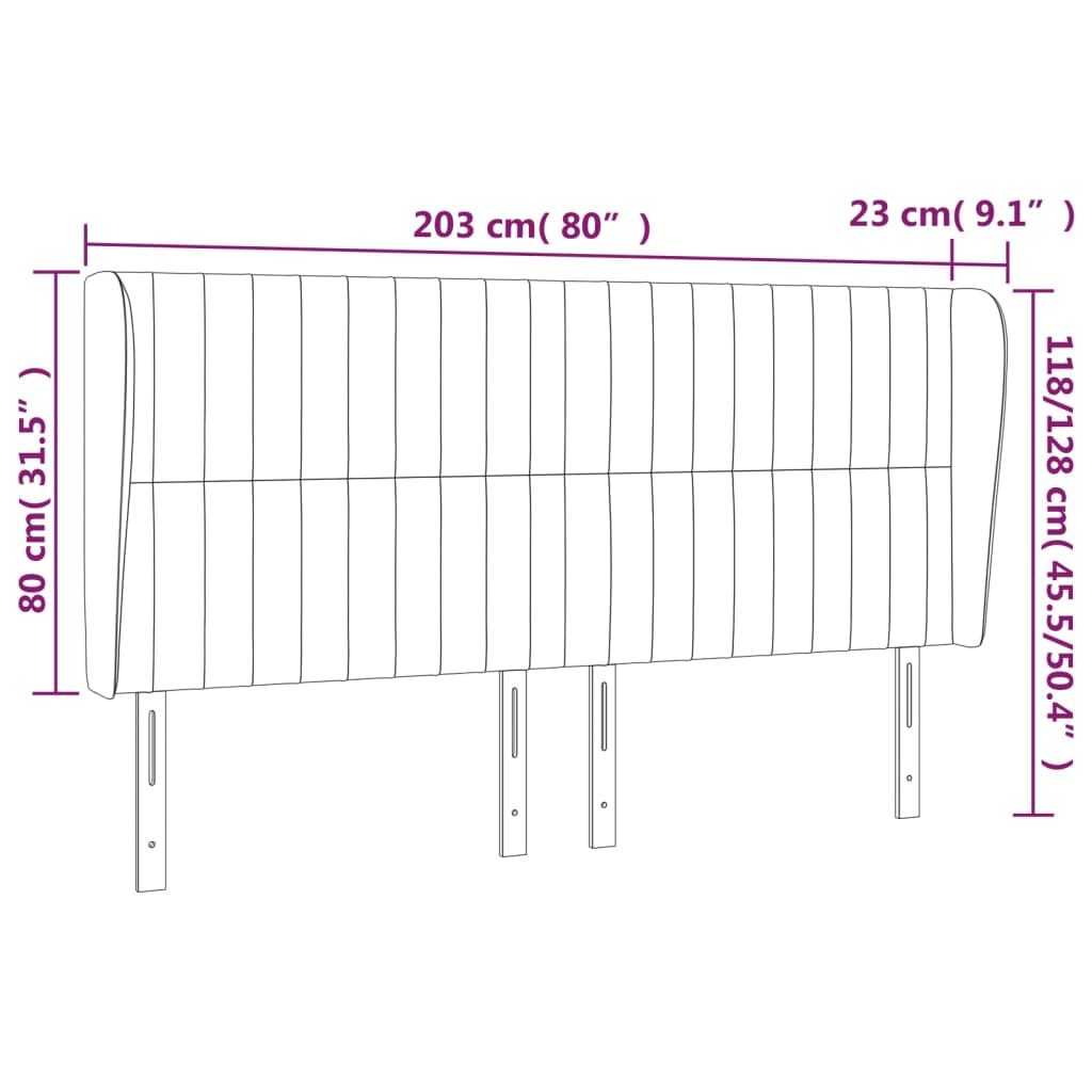 vidaXL Cabeceira de cama c/ abas tecido 203x23x118/128 cm creme