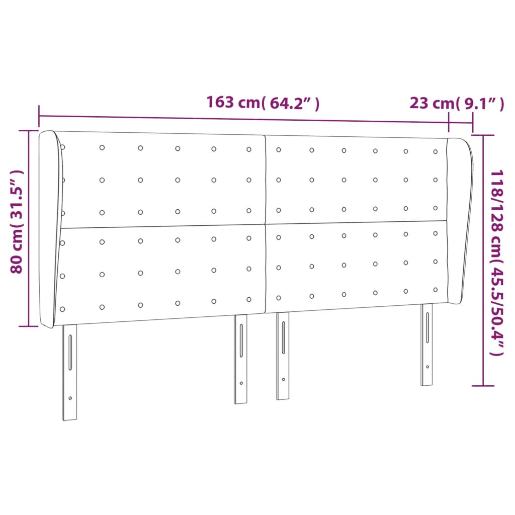 vidaXL Cabeceira de cama c/ abas tecido 163x23x118/128 cm creme