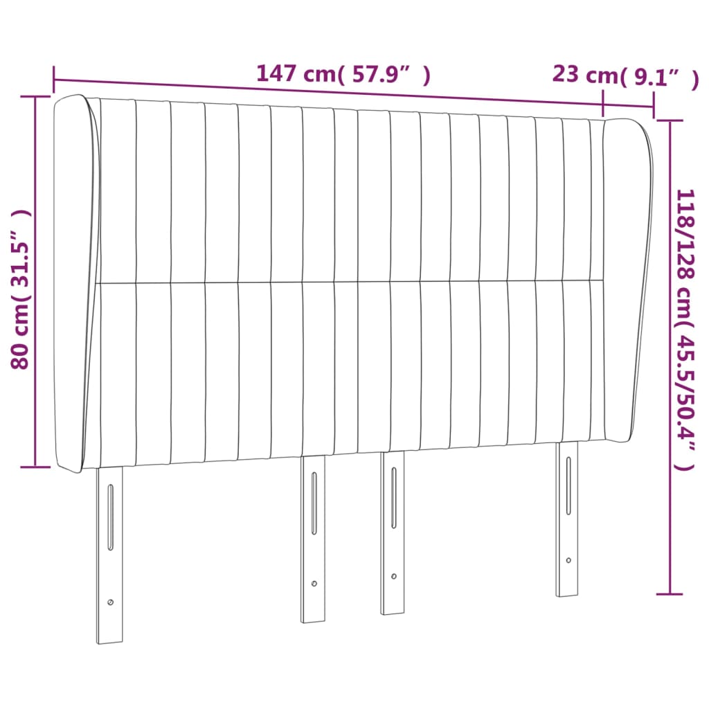 vidaXL Cabeceira de cama c/ abas tecido 147x23x118/128cm cinza-claro