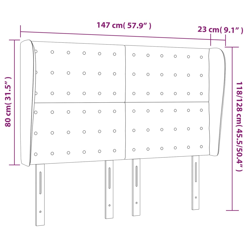 vidaXL Cabeceira de cama c/ abas tecido 147x23x118/128 cm creme