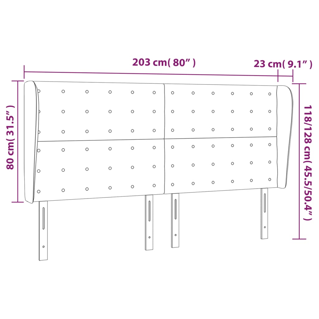 vidaXL Cabeceira cama c/ abas veludo 203x23x118/128 cm cinzento-escuro