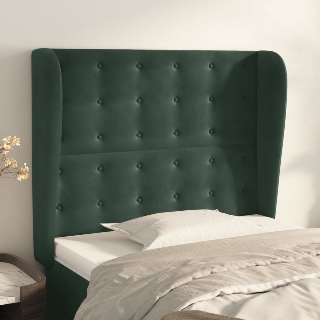 vidaXL Cabeceira cama c/ abas veludo 93x23x118/128 cm verde-escuro