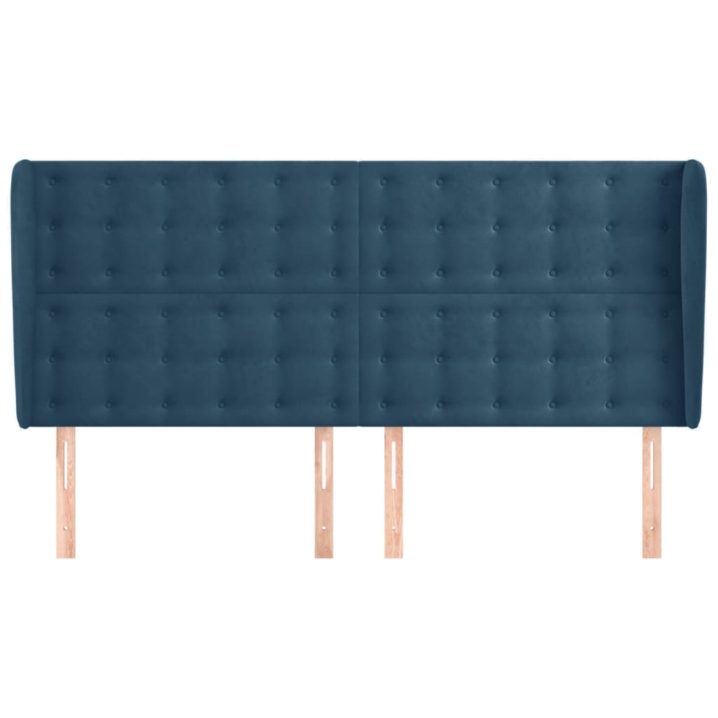 vidaXL Cabeceira cama c/ abas veludo 163x23x118/128 cm azul-escuro