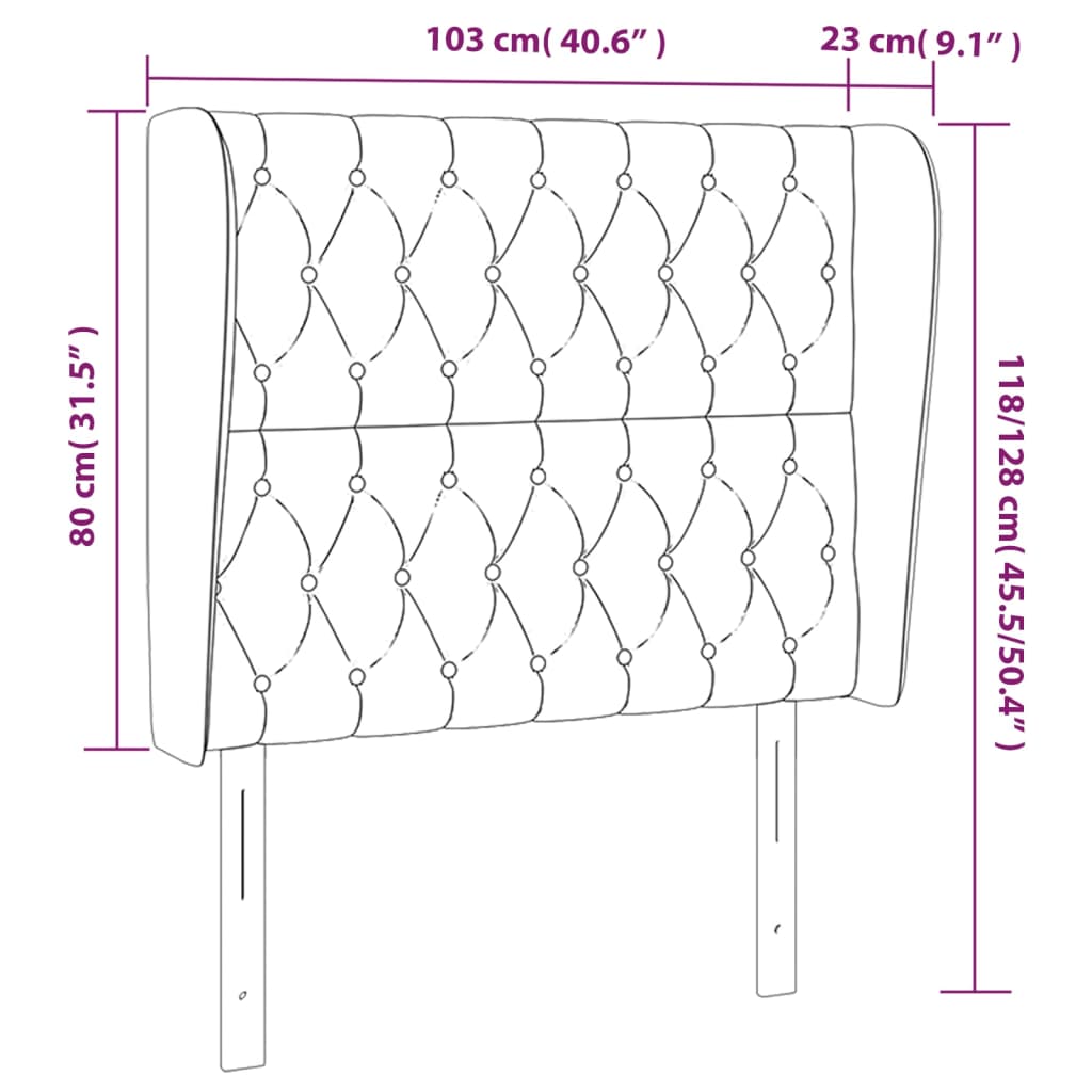 vidaXL Cabeceira cama c/ abas veludo 103x23x118/128 cm rosa