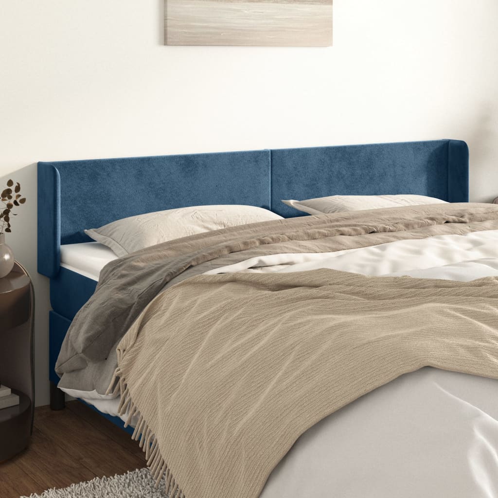 vidaXL Cabeceira de cama c/ abas tecido 183x16x78/88cm azul-escuro