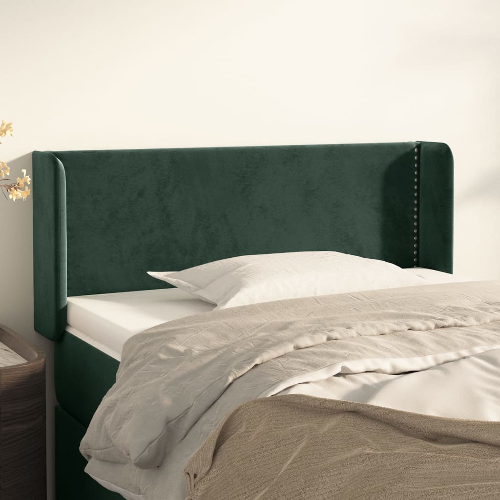 vidaXL Cabeceira de cama c/ abas veludo 83x16x78/88 cm verde-escuro