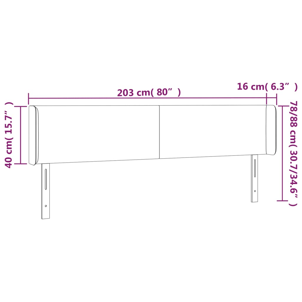 vidaXL Cabeceira de cama c/ abas veludo 203x16x78/88 cm rosa