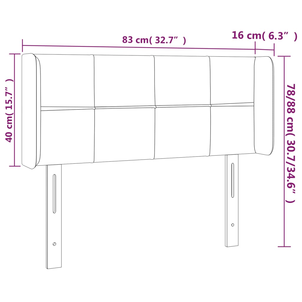 vidaXL Cabeceira de cama c/ abas tecido 83x16x78/88 cm creme