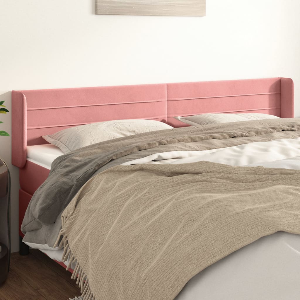 vidaXL Cabeceira de cama c/ abas veludo 183x16x78/88 cm rosa