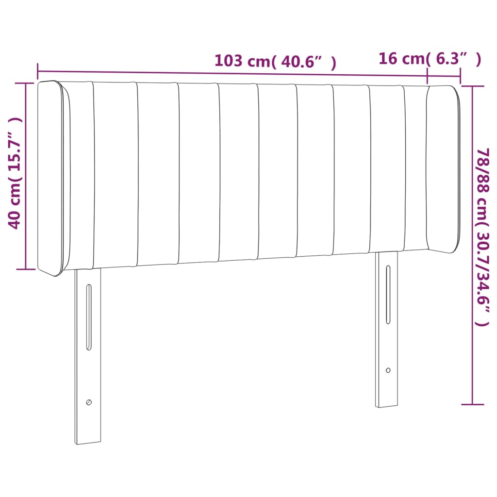 vidaXL Cabeceira de cama c/ abas veludo 103x16x78/88 cm rosa