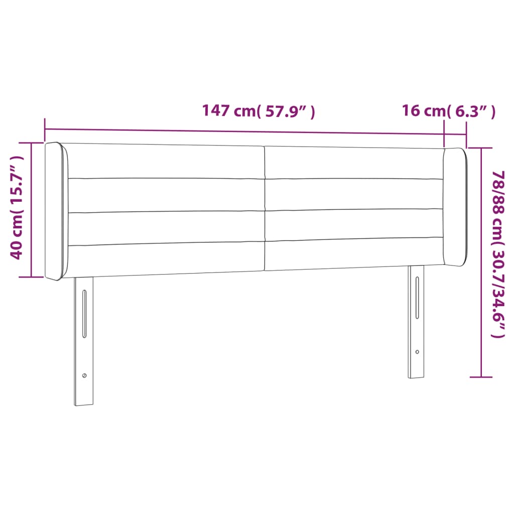 vidaXL Cabeceira de cama c/ abas tecido 147x16x78/88 cm cinzento-claro