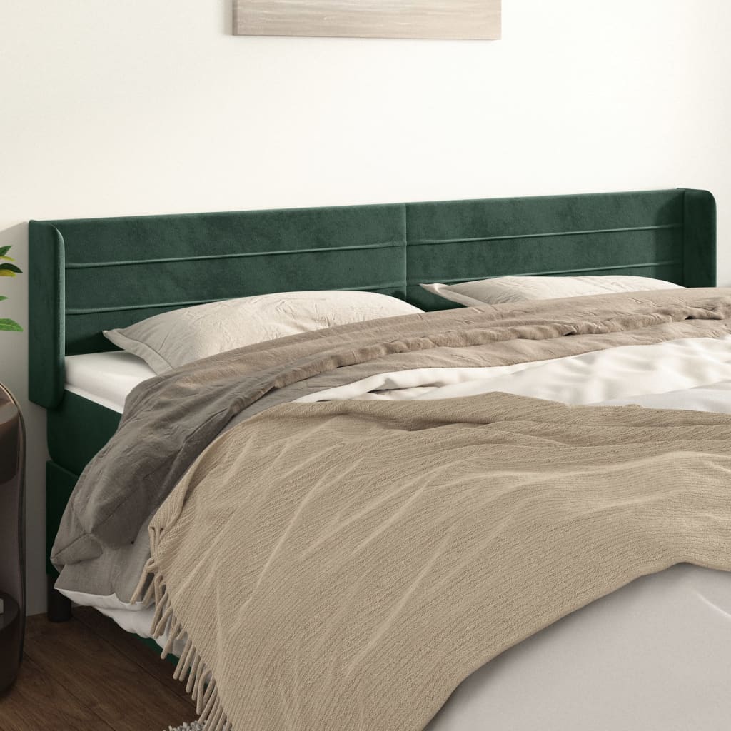 vidaXL Cabeceira de cama c/ abas veludo 183x16x78/88cm verde-escuro