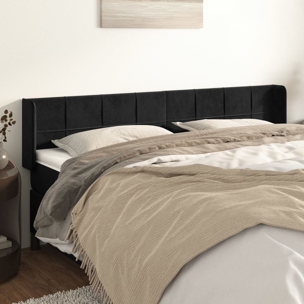 vidaXL Cabeceira de cama c/ abas veludo 203x16x78/88 cm preto