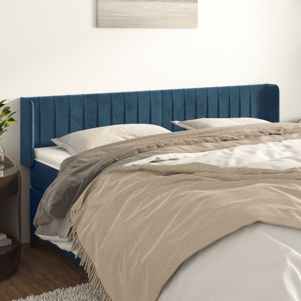 vidaXL Cabeceira de cama c/ abas tecido 183x16x78/88cm azul-escuro