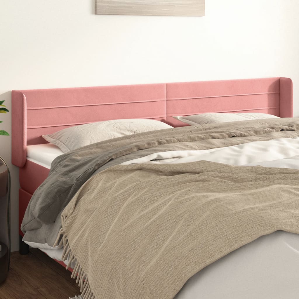 vidaXL Cabeceira de cama c/ abas veludo 163x16x78/88 cm rosa