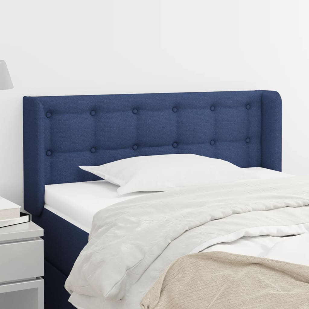 vidaXL Cabeceira de cama c/ abas tecido 83x16x78/88 cm azul