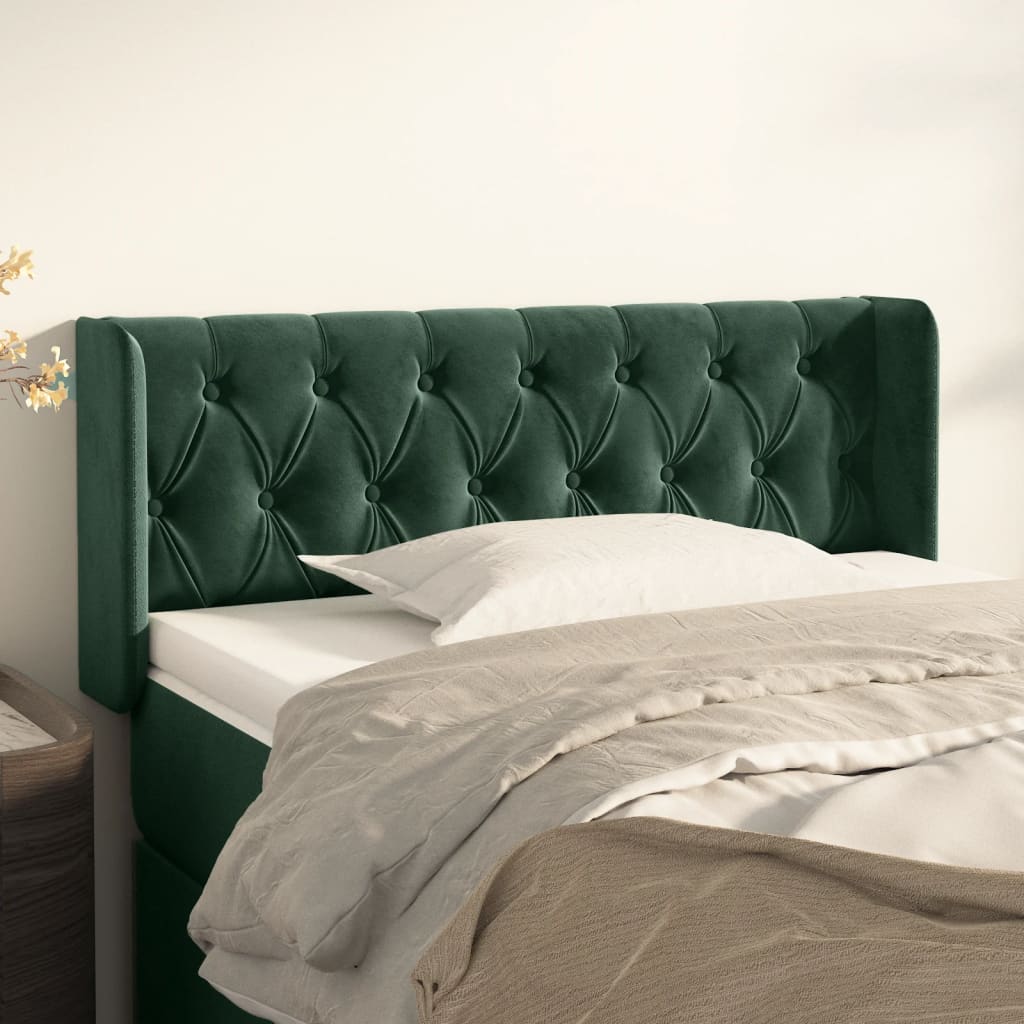 vidaXL Cabeceira de cama c/ abas veludo 103x16x78/88cm verde-escuro