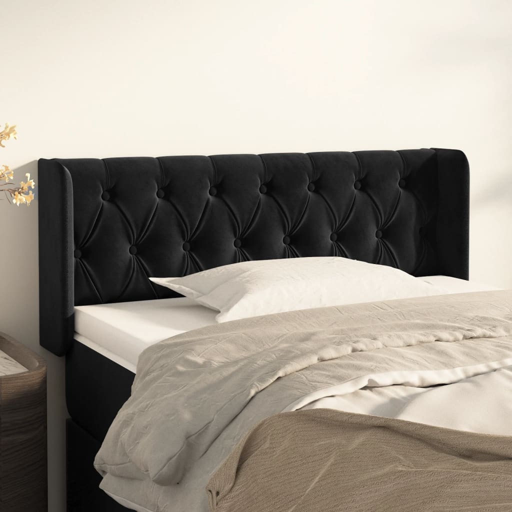 vidaXL Cabeceira de cama c/ abas veludo 93x16x78/88 cm preto