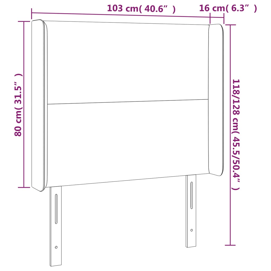 vidaXL Cabeceira de cama c/ abas tecido 103x16x118/128 cm preto