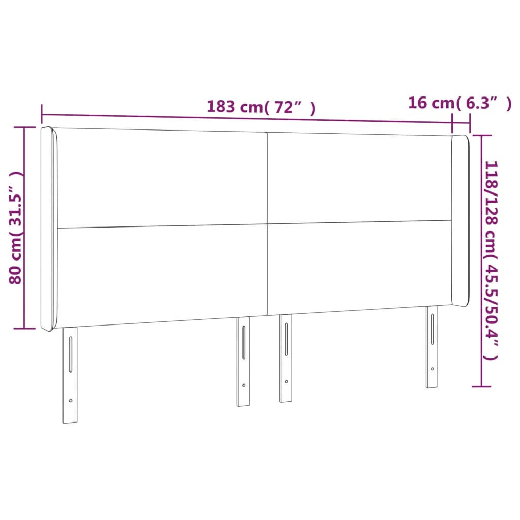 vidaXL Cabeceira cama c/ abas tecido 183x16x118/128 cm cinzento-escuro