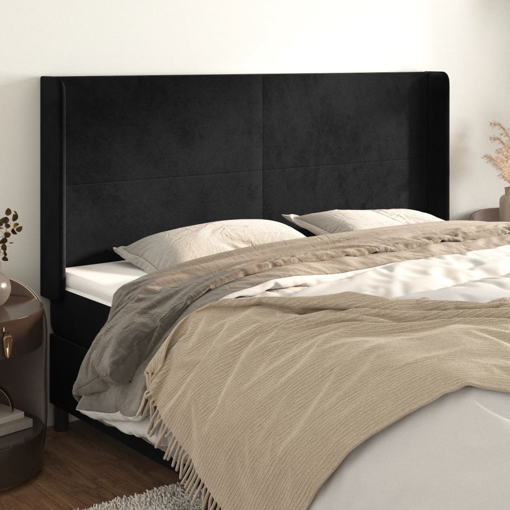 vidaXL Cabeceira de cama c/ abas veludo 183x16x118/128 cm preto