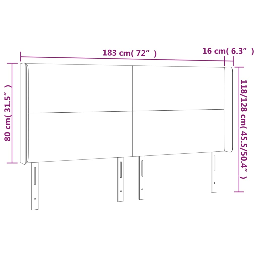 vidaXL Cabeceira de cama c/ abas veludo 183x16x118/128 cm preto